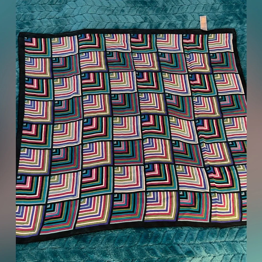 Vintage Elaine Gold Square Silk Scarf Black Purple Geometric | Collection XIIX